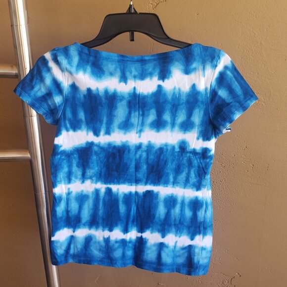 Blue & White Stripe Tie Dye Top, Shirt, Blouse -Jones New York - Sz Small - Picture 2 of 4
